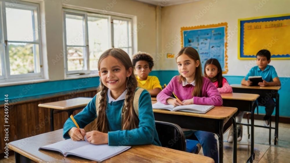 Kids in classroom taking english class Kids in classroom taking english class