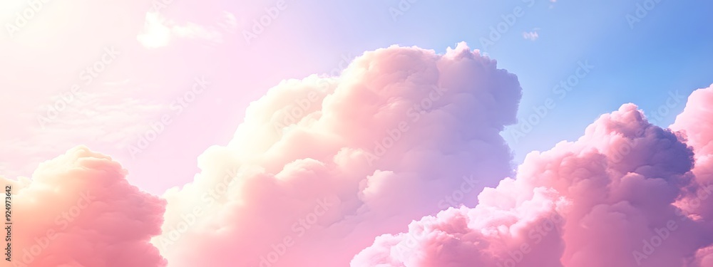 A serene sky with fluffy pink clouds, creating an ethereal and dreamy atmosphere A serene sky with fluffy pink clouds, creating an ethereal and dreamy atmosphere
