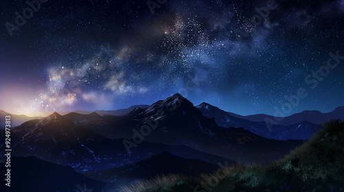A beautiful night sky with a mountain range in the background