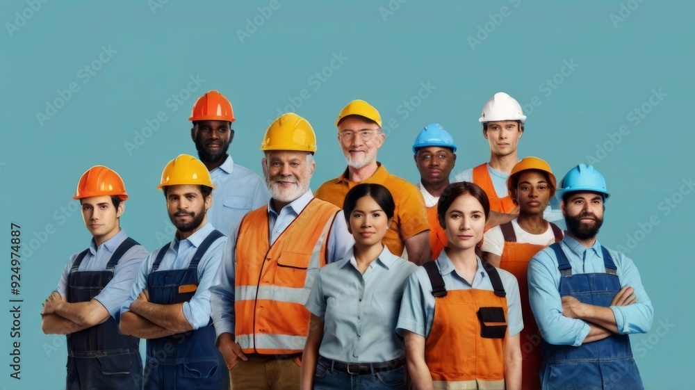 Labour Day concept diverse group of workers standing Labour Day concept diverse group of workers standing