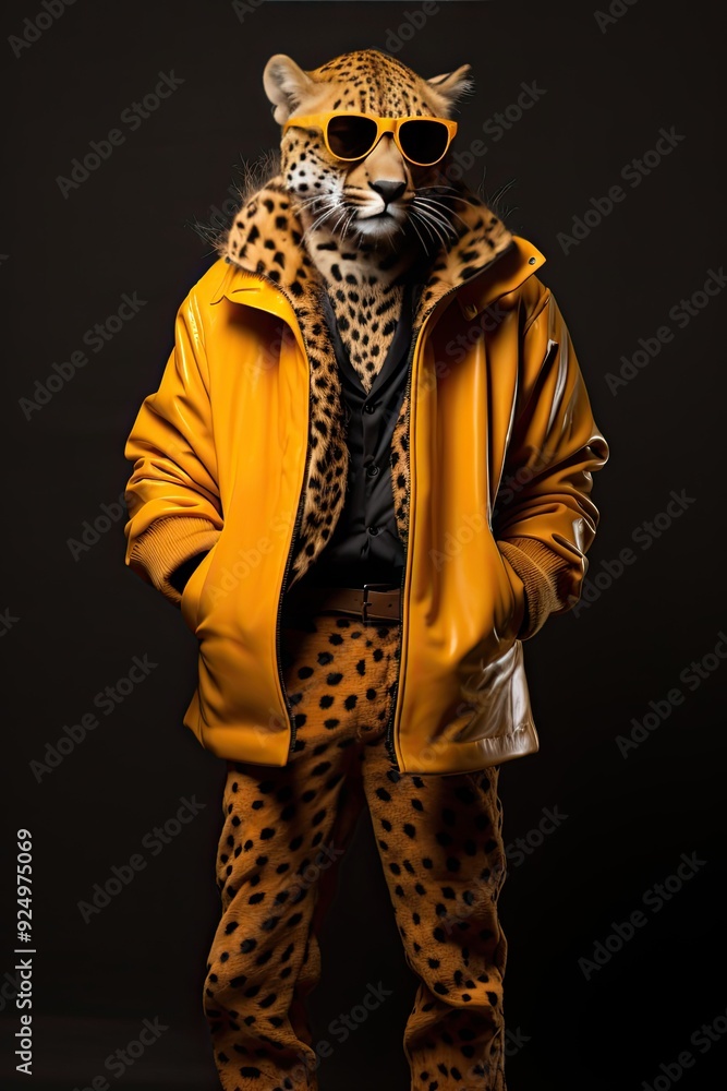 Elegant Cheetah in High-Fashion Model Pose, Captured in a Full-Body Shot with a Summer Theme, Demonstrating the Grace and Beauty of This Speedy Mammalian Predator Elegant Cheetah in High-Fashion Model Pose, Captured in a Full-Body Shot with a Summer Theme, Demonstrating the Grace and Beauty of This Speedy Mammalian Predator