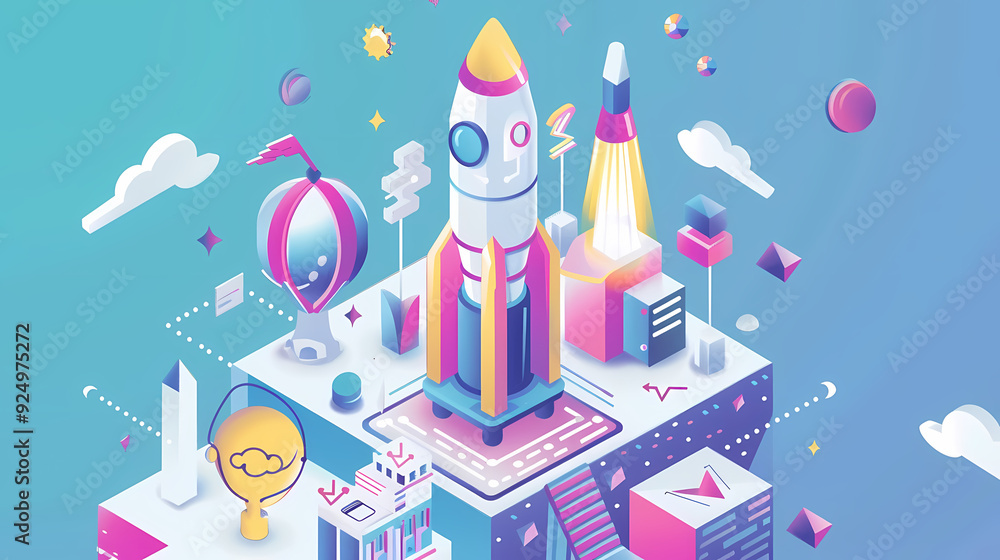 Startup business isometric line vector image Startup business isometric line vector image