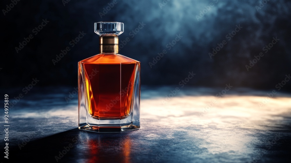 Luxurious Decanter of Fine Spirits on Dark Background - A glass decanter filled with golden amber liquid, reflecting light on a dark, moody background. It symbolizes luxury, sophistication, celebratio Luxurious Decanter of Fine Spirits on Dark Background - A glass decanter filled with golden amber liquid, reflecting light on a dark, moody background. It symbolizes luxury, sophistication, celebratio