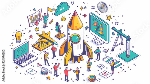 Startup business isometric line vector image