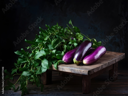 eggplants on a wooden table
