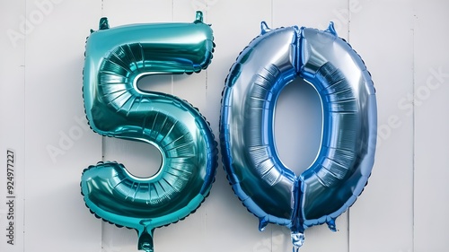 50 digits composed of a turquoise balloon