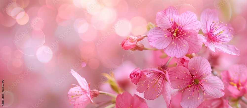 Macro close-up of pink cherry blossom petals in selective focus against a blurred background in a copy space image, highlighting delicate pink sakura petals. Macro close-up of pink cherry blossom petals in selective focus against a blurred background in a copy space image, highlighting delicate pink sakura petals.