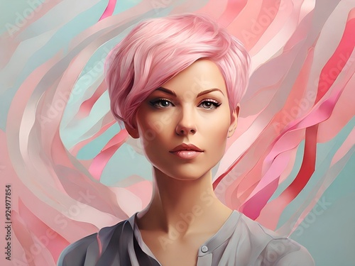 World breast cancer day woman with pink ribbon , AI generated photo