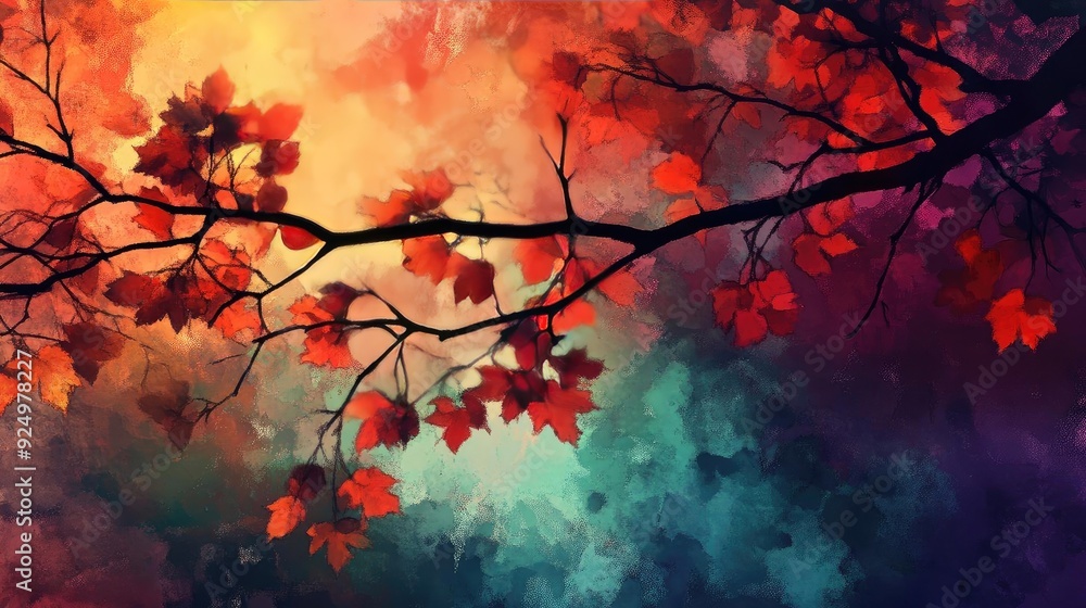 Vibrant autumn leaves on a branch, set against a colorful, abstract background. Perfect for seasonal or nature-themed projects. Vibrant autumn leaves on a branch, set against a colorful, abstract background. Perfect for seasonal or nature-themed projects.