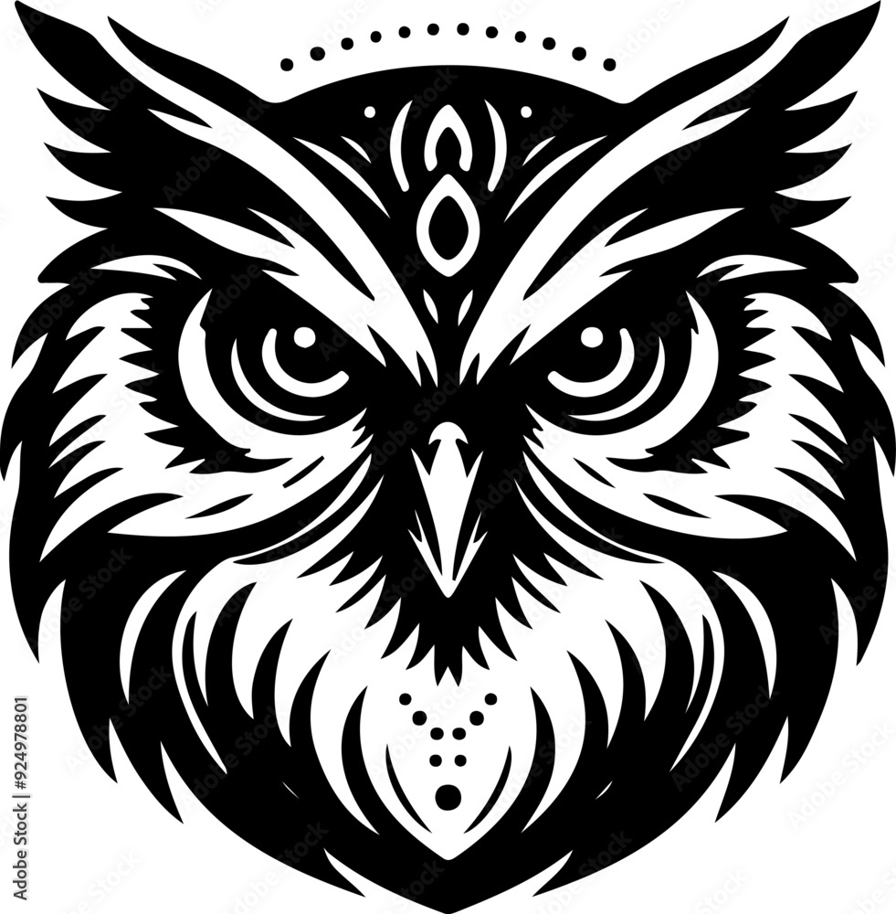 Fototapeta premium Majestic Owl heads black and white vector silhouette illustration 17