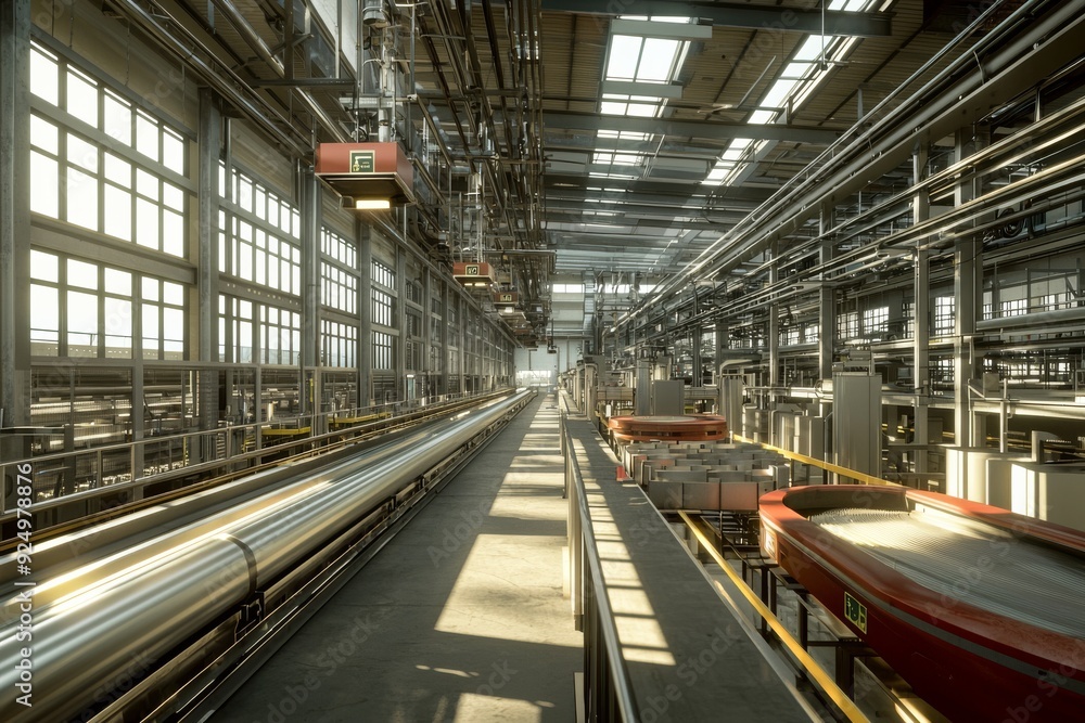 Obraz premium A manufacturing plant designed with a circular economy in mind, where every material is reused or recycled, and waste is minimized, showcasing sustainable production practices