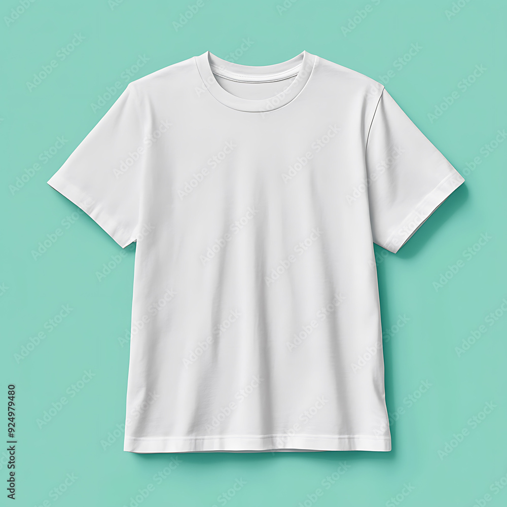 An isolated white T shirt with soft mint background. An isolated white T shirt with soft mint background.