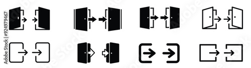 Exit and entry icon set. Log in, log out icon set.