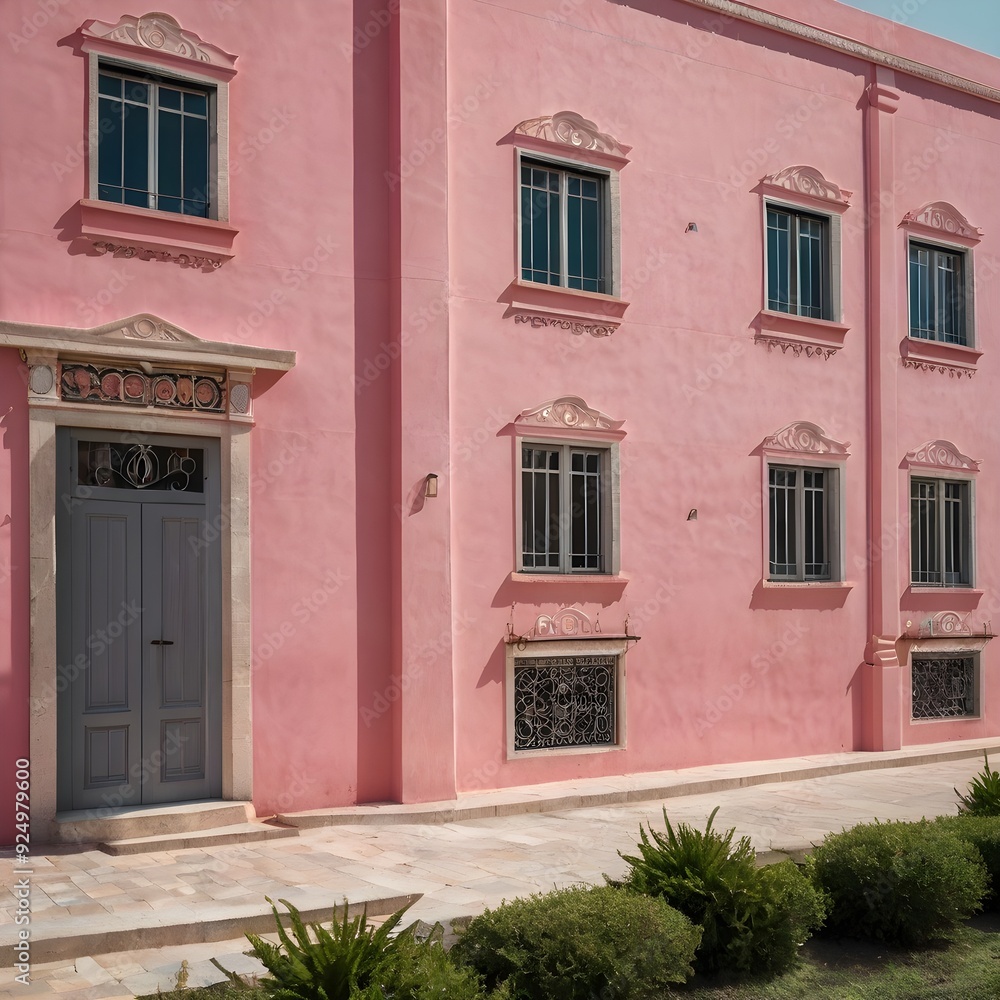 Fototapeta premium Pink Building Courtyard Illustration 