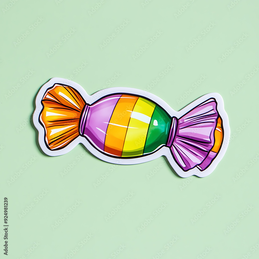 A vibrant sticker of a wrapped hard candy with shiny foil. A vibrant sticker of a wrapped hard candy with shiny foil.