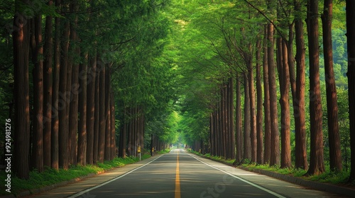 Forest Avenue: Damyangaes metasequoia tree-lined road in Korea, where the towering trees create a beautiful and tranquil forest avenue.