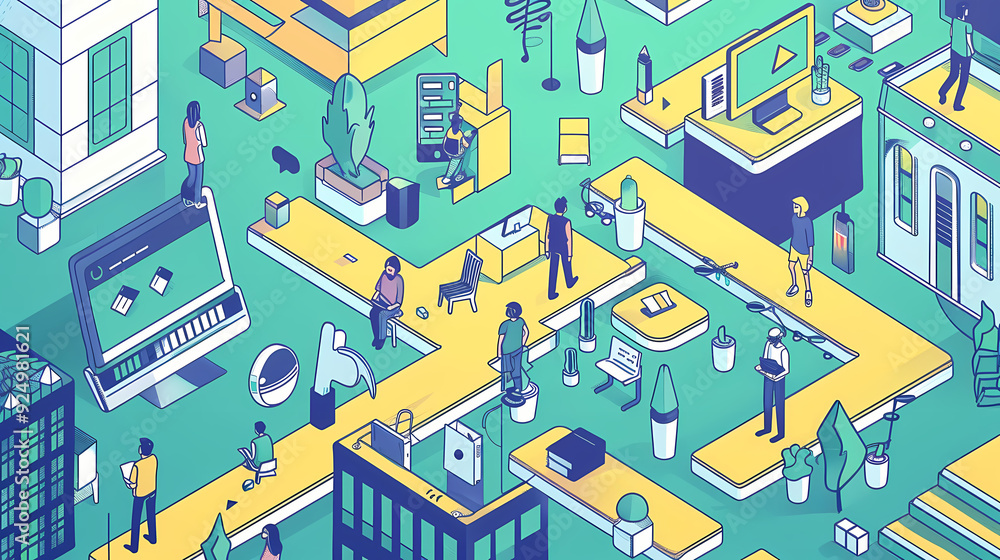 Startup business isometric line vector image Startup business isometric line vector image