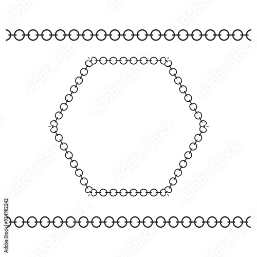 Set of black and silver chains isolated on white background