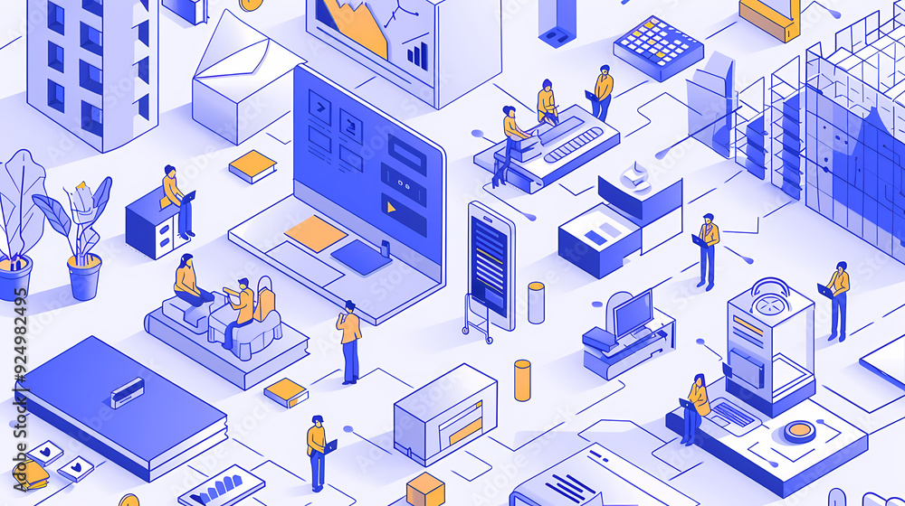 Startup business isometric line vector image Startup business isometric line vector image