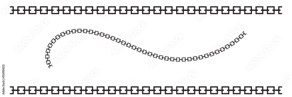 Fototapeta premium Set of black and silver chains isolated on white background