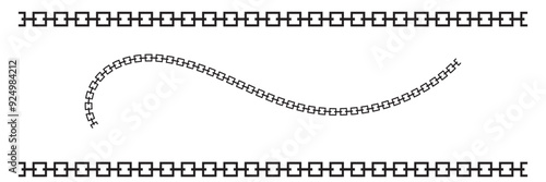 Set of black and silver chains isolated on white background