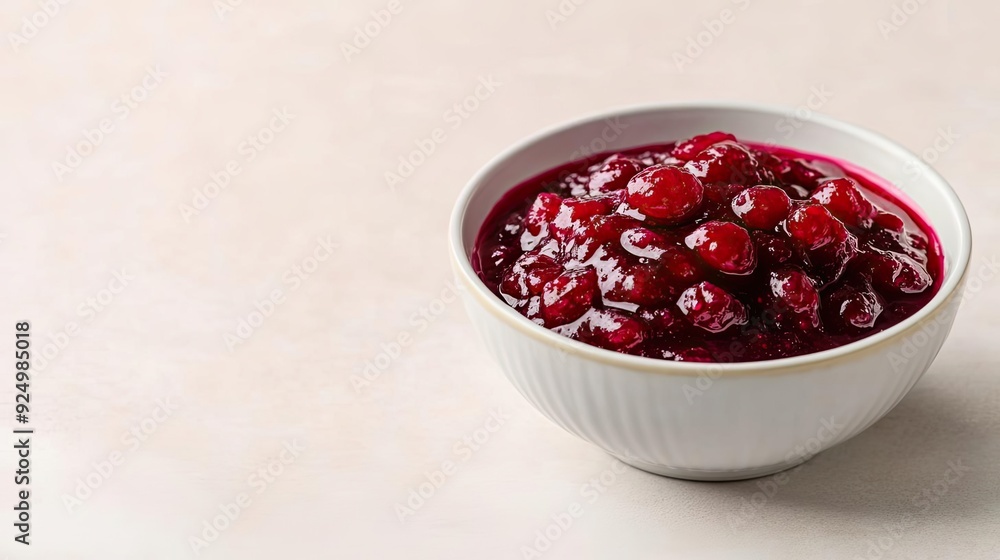 Delicious homemade cranberry sauce in a white bowl, perfect for holiday meals and festive occasions, rich in flavor and color. Delicious homemade cranberry sauce in a white bowl, perfect for holiday meals and festive occasions, rich in flavor and color.