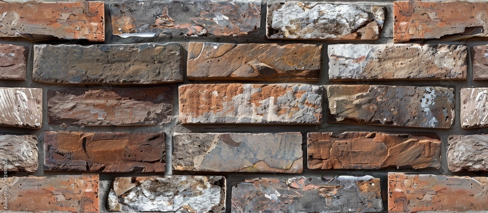 Fototapeta premium A brick wall featuring a mix of old and new bricks ideal for adding depth to designs and presentations with a versatile copy space image