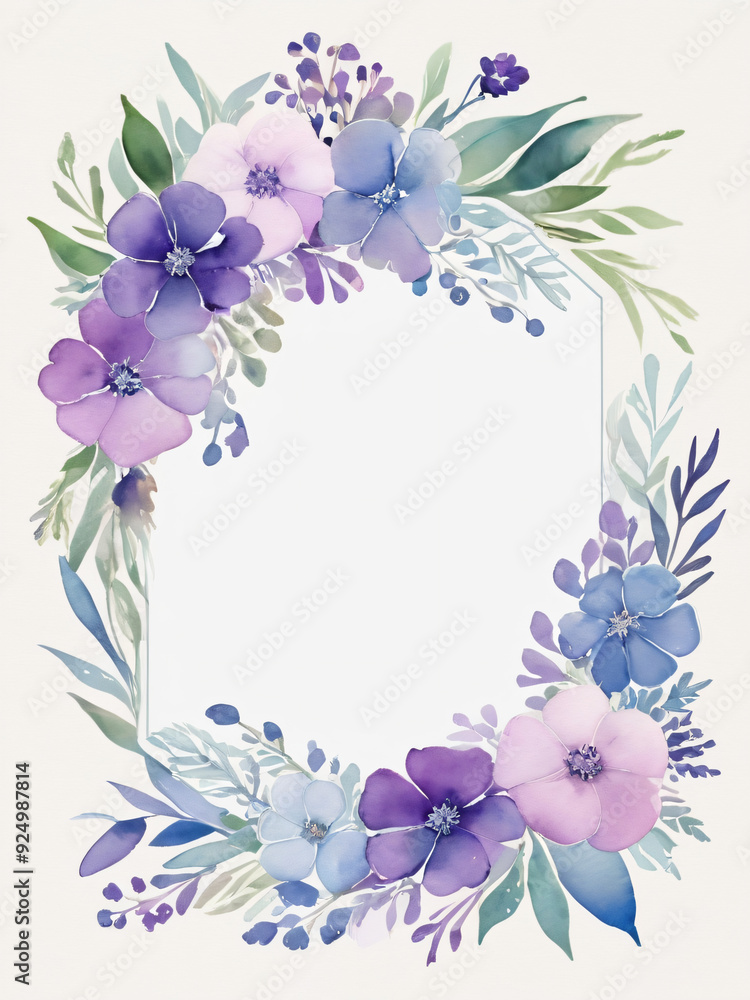 Fototapeta premium A blank wedding invitation adorned with a watercolor floral frame