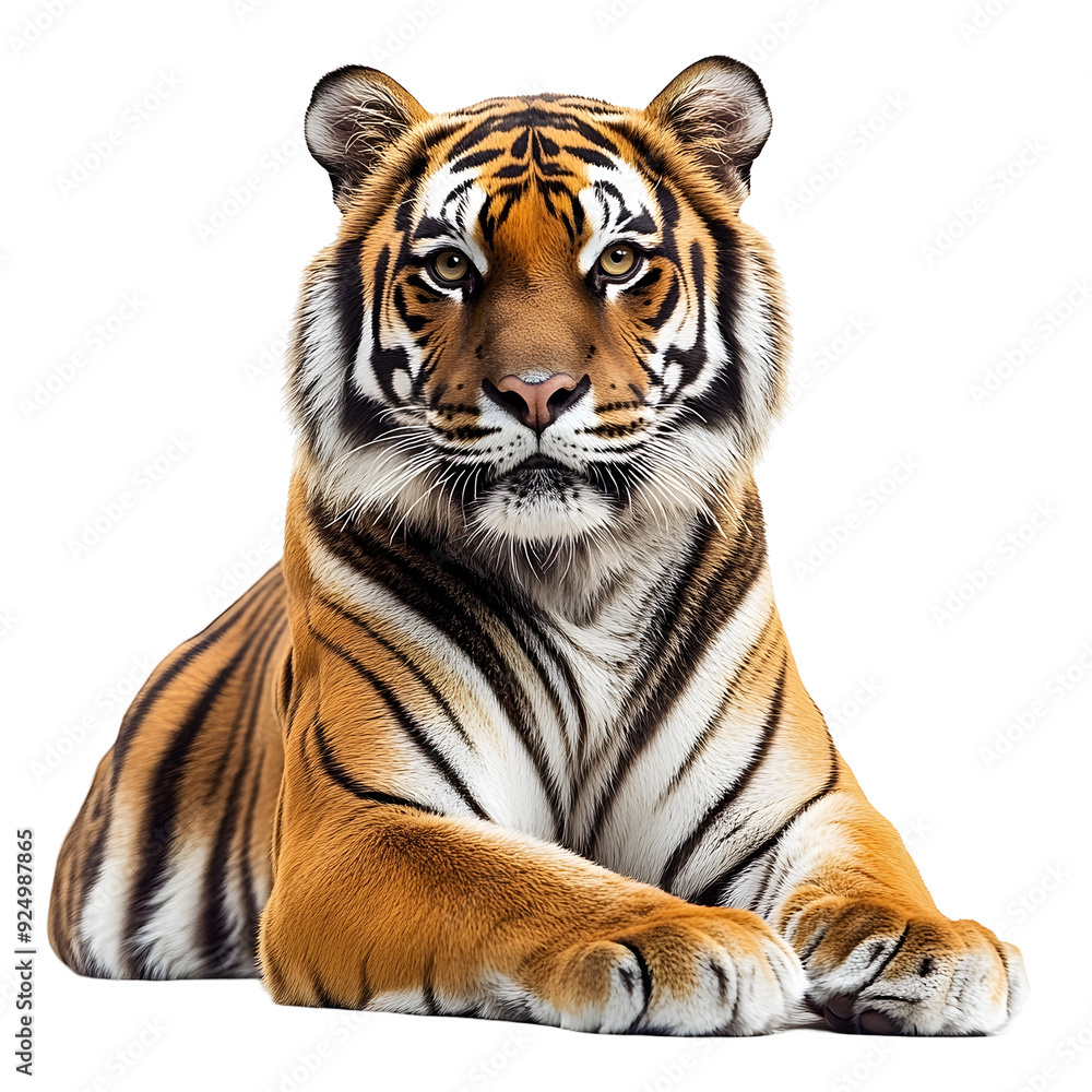 Fototapeta premium Captivating Portrait of a Majestic Tiger in High Detail on Plain White Background Transparent PNG