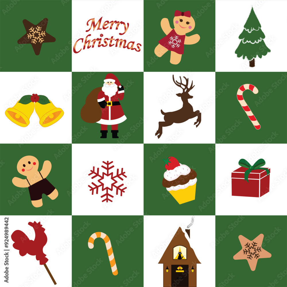 Naklejka premium Yeşil damalı noel pattern