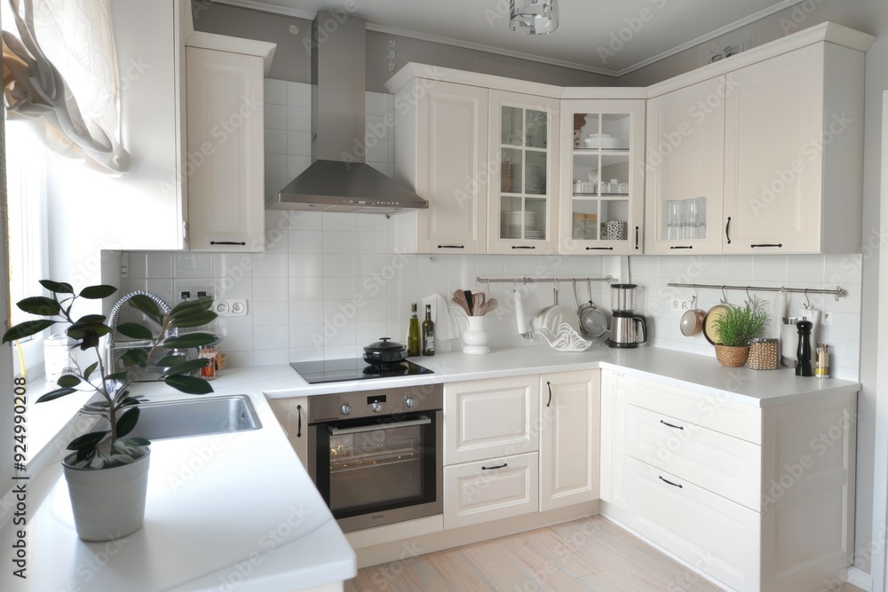 Cozy white kitchen with minimal decor and inviting features Cozy white kitchen with minimal decor and inviting features