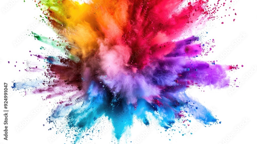 Vivid colored powder explosion on solid white background, vibrant energy Vivid colored powder explosion on solid white background, vibrant energy