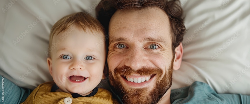 A Father Riding An Airplane With His Toddler Son On His Lap, Both Smiling A Father Riding An Airplane With His Toddler Son On His Lap, Both Smiling