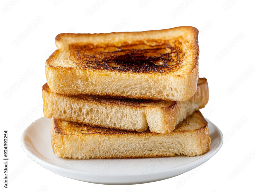 Slices toast bread on white plate isolated on transparent background
