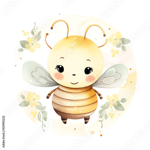 Cute cartoon bee with flowers, perfect for children's illustrations, spring themes, and nature-related designs.