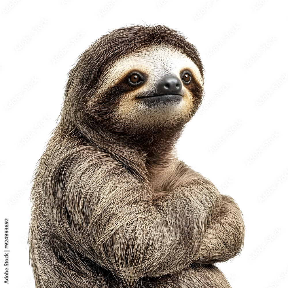 Fototapeta premium Photography of a Sloth on Plain White Background Transparent PNG with High Detail