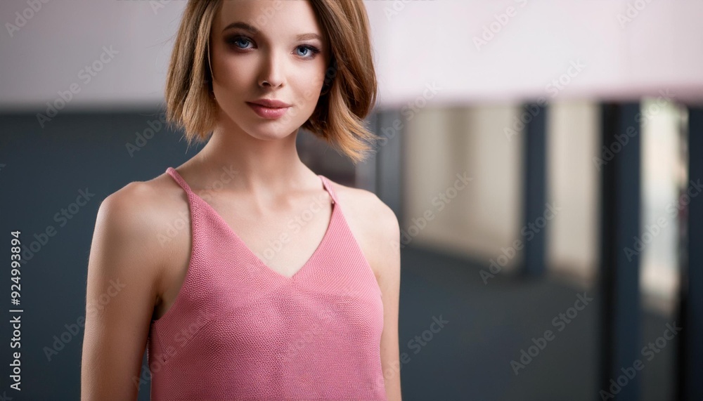 Fototapeta premium Beyond the Pink Dress: An Athletic Young Woman's Journey of Self-Discovery