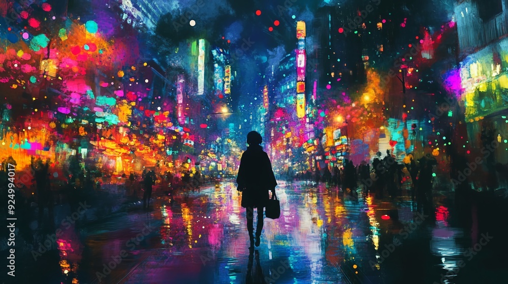 Fantasy Anime Postcard: Night View City in Watercolor, Colorful Illustration of Vibrant Urban Fantasy Fantasy Anime Postcard: Night View City in Watercolor, Colorful Illustration of Vibrant Urban Fantasy