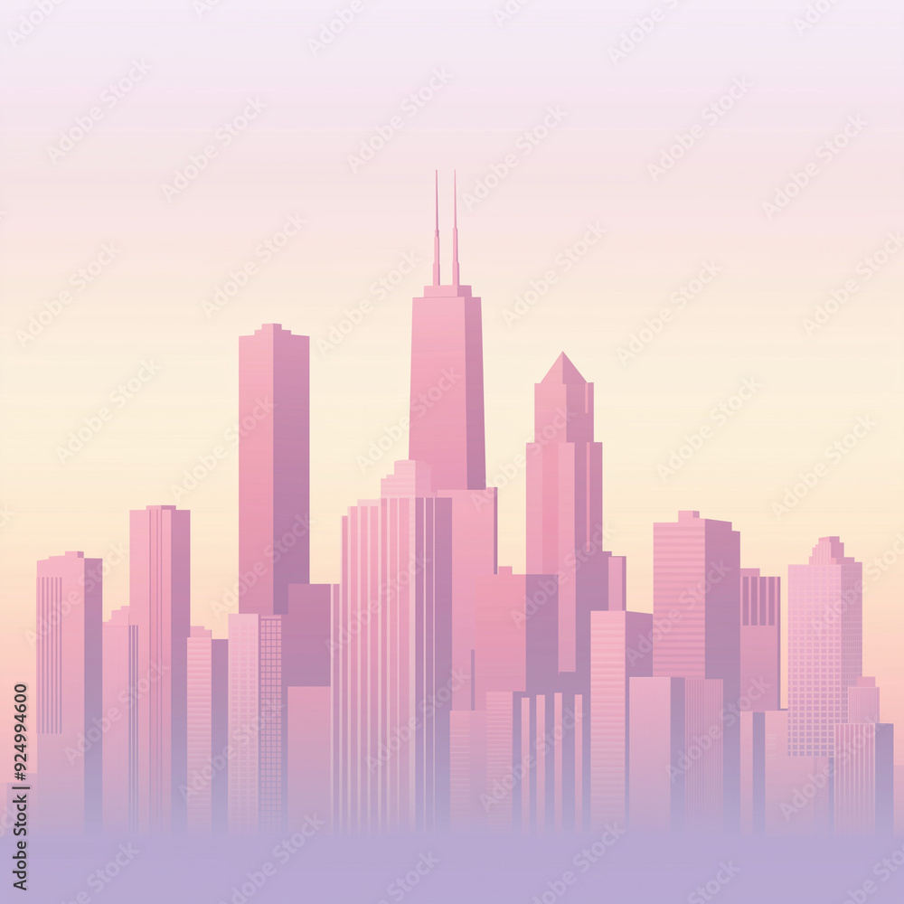Fototapeta premium a vector cityscape silhouette with pastel buildings and skyline