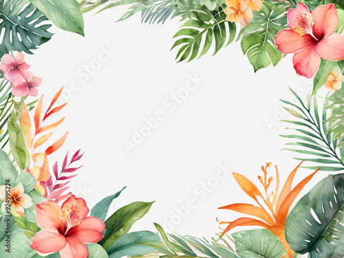 A blank wedding invitation adorned with a watercolor floral frame