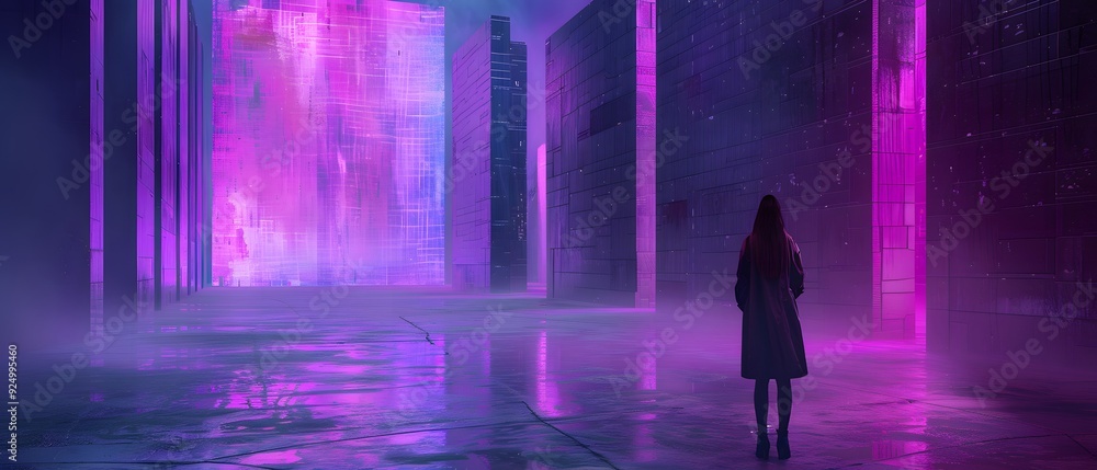 Person in futuristic room. Person in futuristic room.