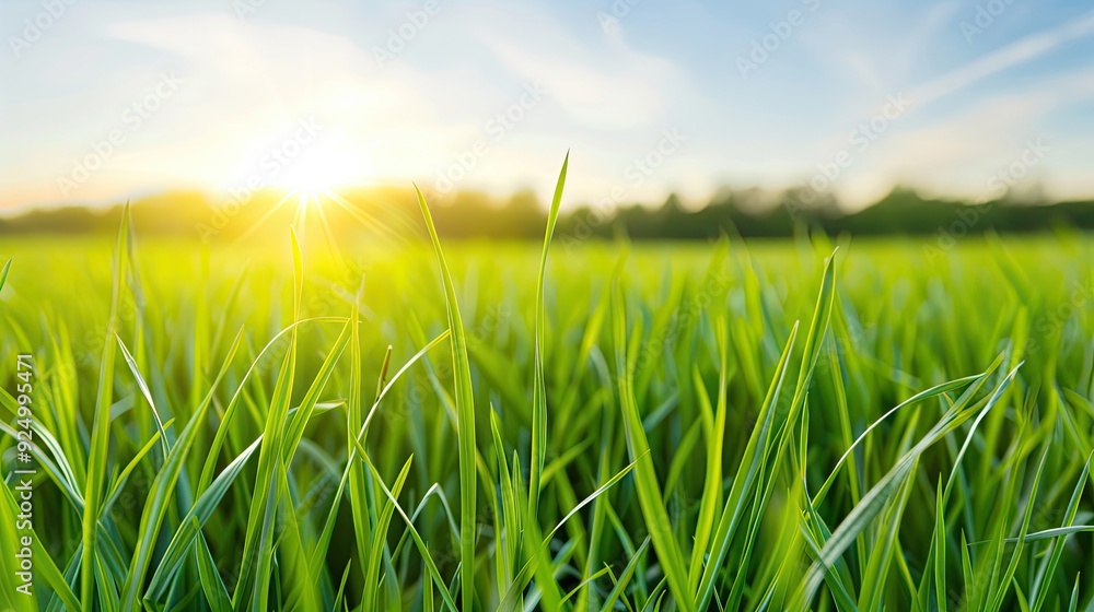 Fototapeta premium A Breathtaking Sunset Over an Endless Green Field