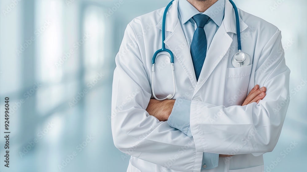 Professional Doctor in White Lab Coat, Crossed Arms Pose Professional Doctor in White Lab Coat, Crossed Arms Pose
