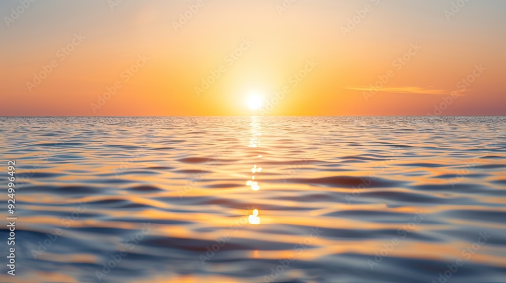 Obraz premium Serene Sunset Over Ocean With Distant Lighthouse