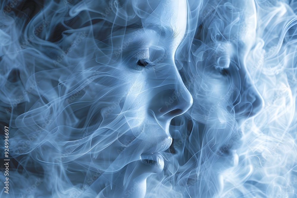 A ghostly blend of human faces and ethereal smoke A ghostly blend of human faces and ethereal smoke