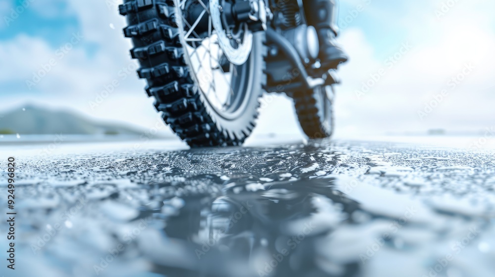Spinning Tire and Reflective Puddle on a Scenic Outdoor Road Spinning Tire and Reflective Puddle on a Scenic Outdoor Road
