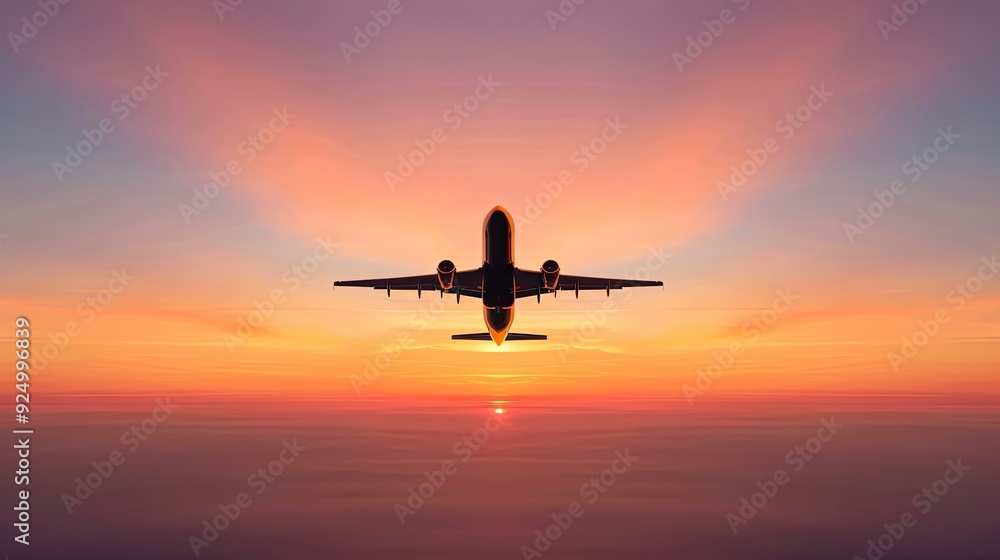 Commercial Airliner Soaring Above Ocean at Sunset Commercial Airliner Soaring Above Ocean at Sunset