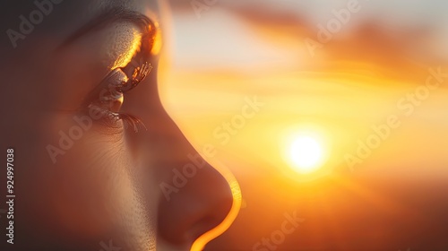 Close-Up of Face with Nose and Mouth, Outdoor Sunset Background