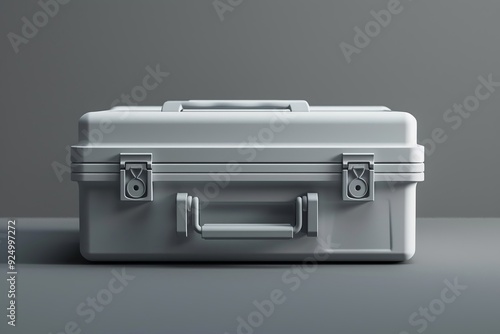 A clean and minimalist 3D render of a toolbox icon, showcasing a simple box with a handle in neutral colors like white or light gray. The design represents straightforward functionality