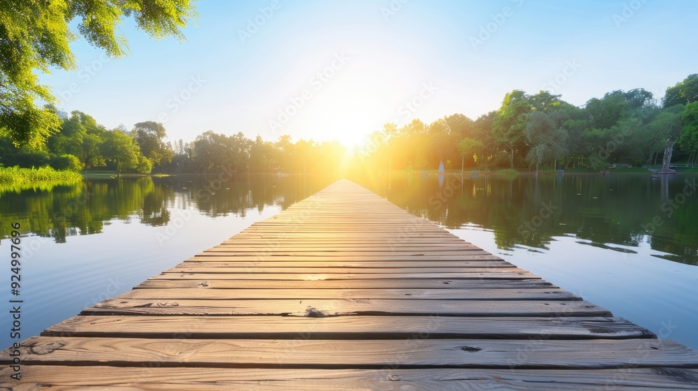 Obraz premium Serene Sunset Scene on Wooden Pier